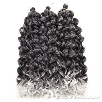 High Quality 24 inch Ombre Gray Black Afro Curl Water Wave Braids Ocean Wave Curly Synthetic Crochet Braiding Hair Extension